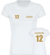 multifanshop Damen T-Shirt - Augsburg - Trikot Nummer 12 gold - Druck gold metallic - Frauen