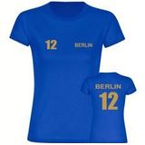 multifanshop Damen T-Shirt - Berlin blau - Trikot Nummer 12 gold - Druck gold metallic - Frauen