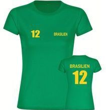 multifanshop Damen T-Shirt - Brasilien - Trikot Nummer 12 - Druck gelb - Frauen
