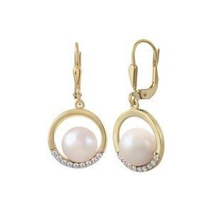 Fascination by Ellen K. Ohrringe Gold 375 Perle weiß 8-8,5mm Zirkonia weiß