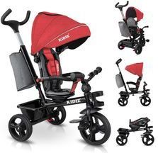 KIDIZ® Dreirad 5in1 Kinderdreirad mit Schubstange Lenksystem Stange ab 1 Jahr vorwärts und Rückwärtsfahrt Jogger , Korb Tasche Getränkehalter Sonnendach Gummiräder, Buggy Fahrrad Baby Klappbar