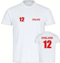 multifanshop Herren T-Shirt - England - Trikot Nummer 12 - Druck rot - Männer