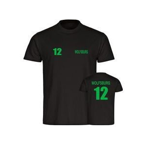 multifanshop Herren T-Shirt - Wolfsburg - Trikot Nummer 12 - Druck grün - Männer