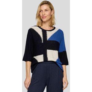 Rabe - Trui 55-114605 - Geometrisch Patroon - Crème - Donkerblauw - Levendig Blauw