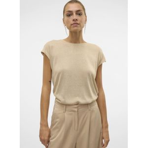 Vero Moda - Vmsarah Ava Ss Top - Goud - T-shirt - Korte Mouwen - Glitterdetail