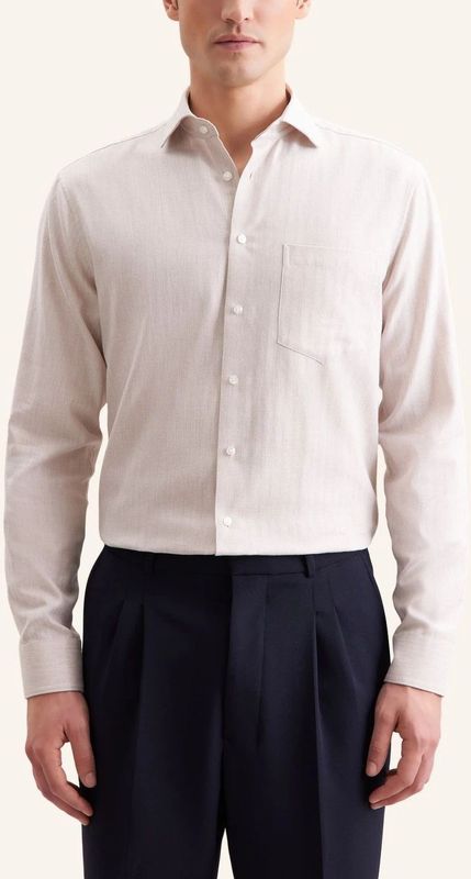 Seidensticker - Flanellen Overhemd - Zwart - Regular 1/1 Kentkraag Visgraat