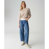 Beige-bruin en roze gestreepte trui