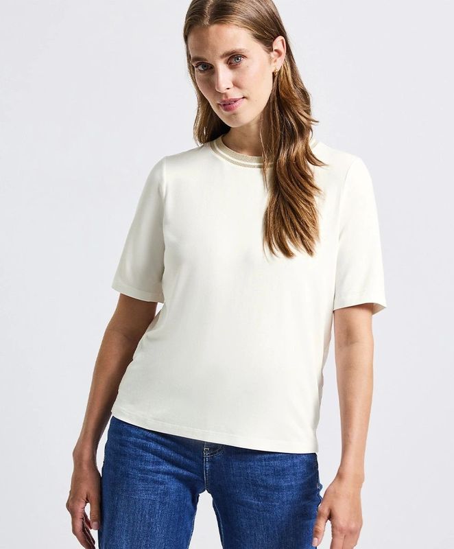 Street One - Dames Shirt - Wit - Met Geribd Detail