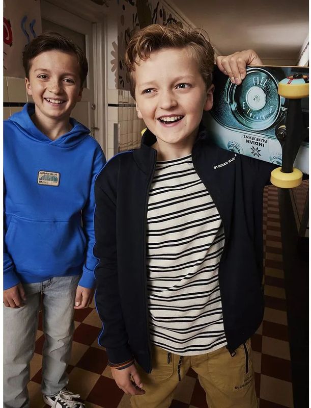 Indian Blue Jeans - T-Shirt - Lichtgrijs Gevlekt met Strepen