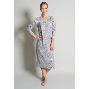 Nachthemd - Grijs - Allover Luipaardpatroon - Ronde Hals - Lange Mouwen