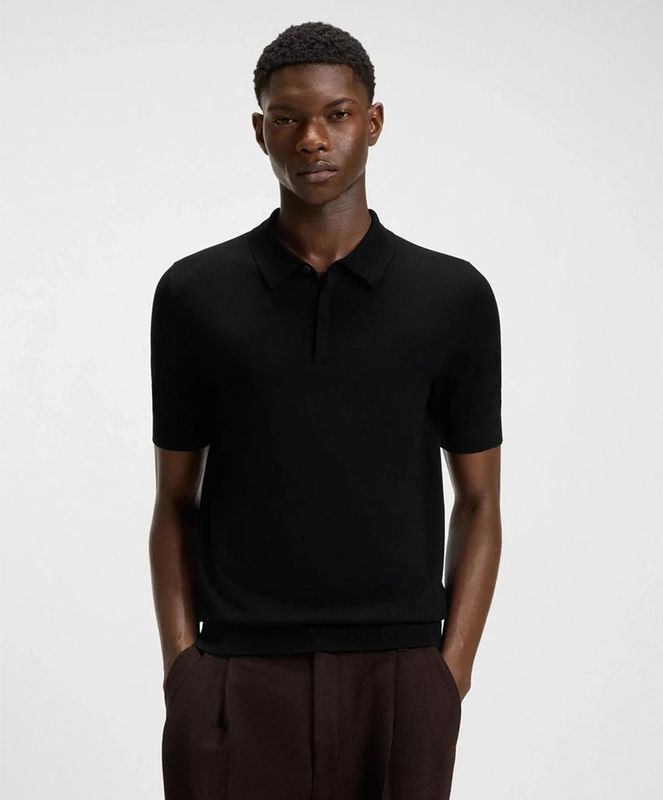 HUGO - Gebreide Polo - Groen - 72% Viscose, 28% Polyester