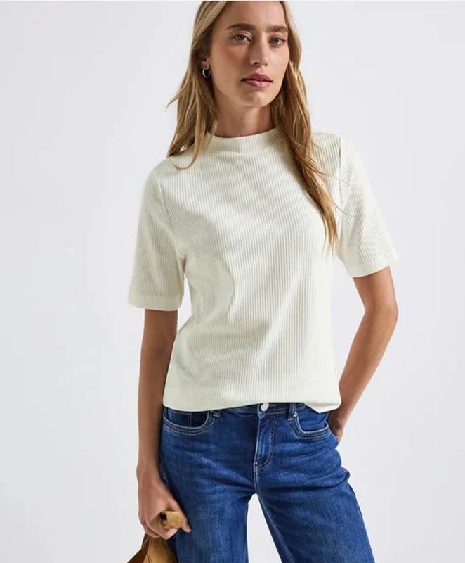 Street One Dames Shirt met geribbelde textuur in Wit, in size: 34