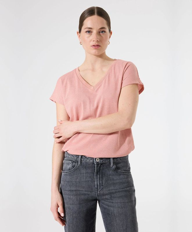 GARCIA - T-shirt - Roze - Korte Mouwen - V-hals - Regular Fit