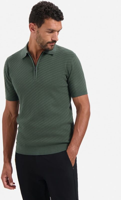 No Excess - Pullover Short Sleeve Polo Zip - Donkergroen - Poloshirt