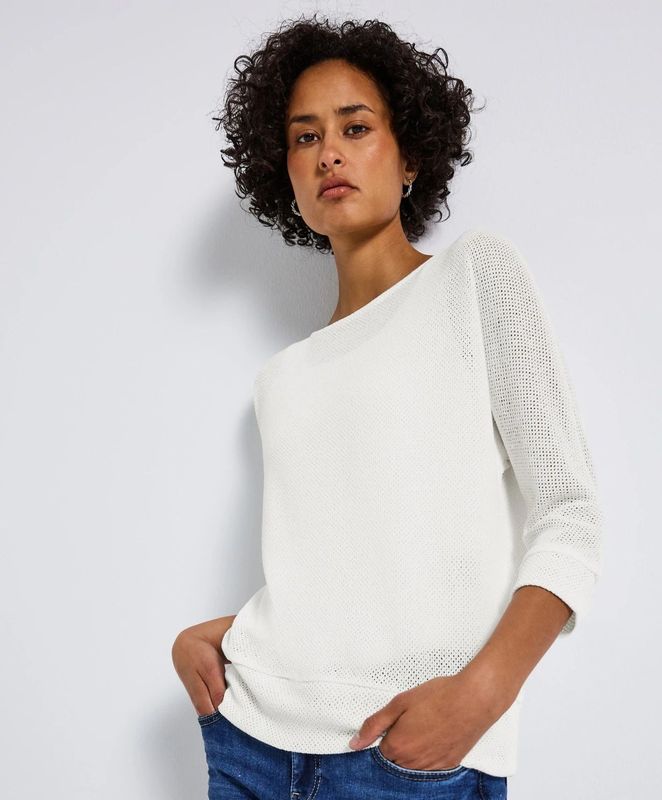 Street One Dames Shirt met gebreide look in Wit, in size: 34