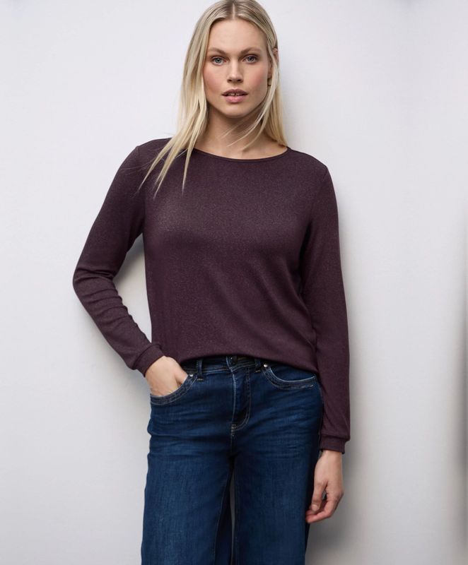 Street One - Glitter Gebreid Shirt - Rood - Dames