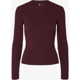 PIECES - Gebreide Trui - Wijnrood - Slanke Pasvorm - Lange Mouw