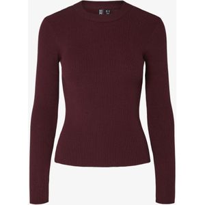 PIECES - Gebreide Trui - Wijnrood - Slanke Pasvorm - Lange Mouw