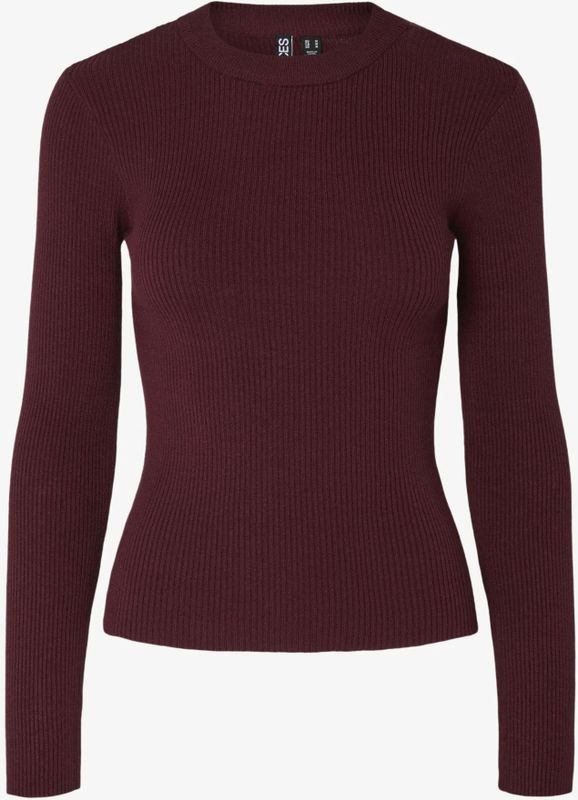 PIECES - Gebreide Trui - Wijnrood - Slanke Pasvorm - Lange Mouw