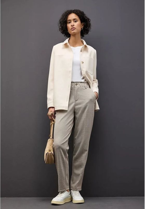 Street One Dames Broek met paperbag jacquard in Bruin, in size: 34