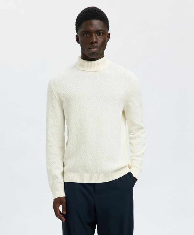 Selected Homme - SLHTREVOR LS KNIT STRUCTURE ROLL NECK - Coltrui - Wit - Regular Fit