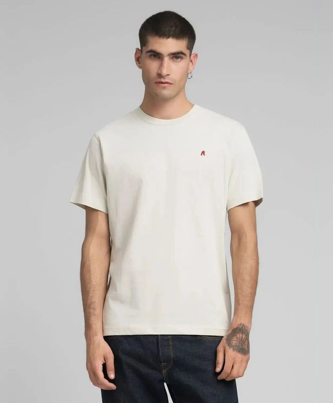 Replay - T-shirt R Embroidery - Gebroken Wit