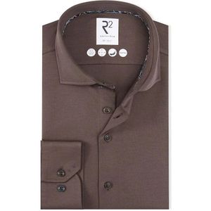 R2 Amsterdam - Casual Hemd - Bruin - Lange Mouw - Solid Dobby Knitted