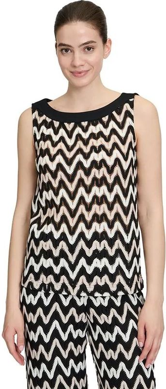 Betty & Co - Gestructureerd Shirt - Zigzagpatroon - Mouwloos - Materiaalmix