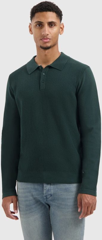 Pure Path - Regular Fit Structure Polo Knitwear - Donkergroen - Longsleeves