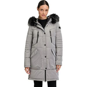 Betty Barclay - Gewatteerde Jas - Grijs - Dames - Met Capuchon en Bontafwerking