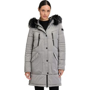 Betty Barclay - Gewatteerde Jas - Grijs - Dames - Met Capuchon en Bontafwerking