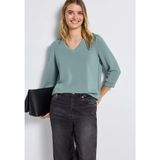 Street One - Dames Silk-Look Shirt - Blauw - 3/4 Mouwen
