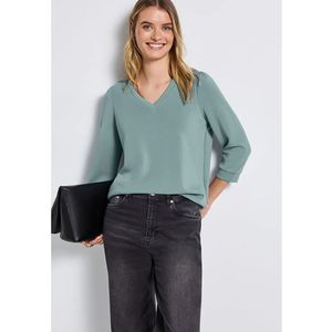 Street One - Dames Silk-Look Shirt - Blauw - 3/4 Mouwen