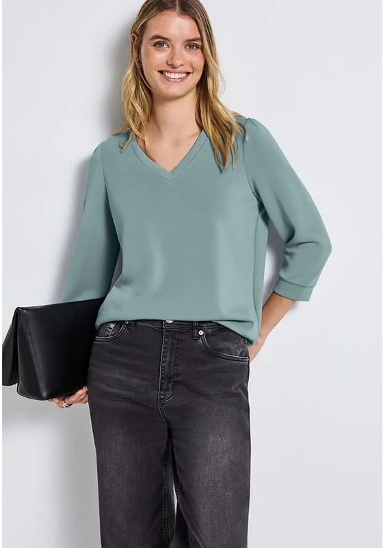 Street One - Dames Silk-Look Shirt - Blauw - 3/4 Mouwen
