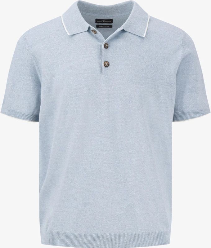 Fynch-Hatton - Poloshirt - Blauw - Katoen/Linnen - Korte Knoopsluiting