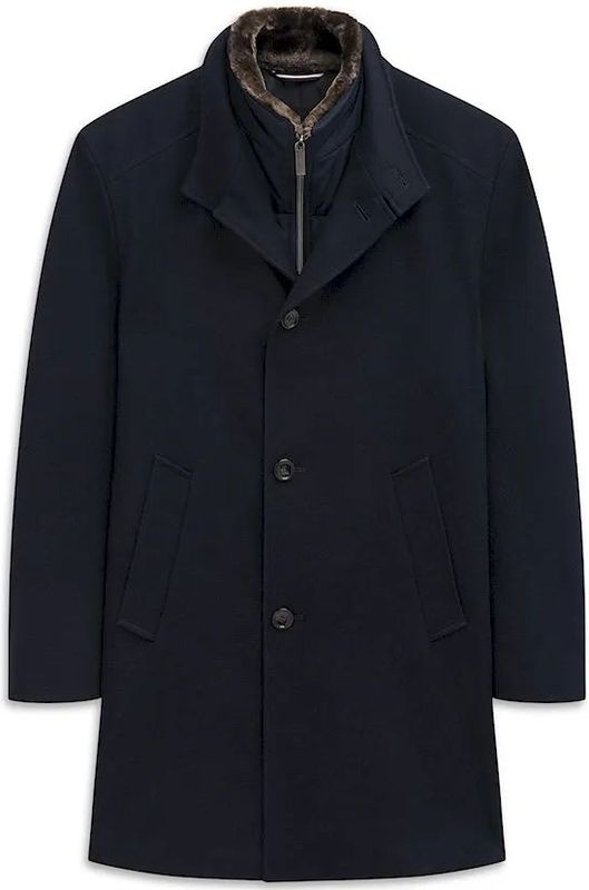 Bugatti - Flexcity Stretch - Korte Jas - Marine - Met Vest-inzetstuk en Kunstbontkraag