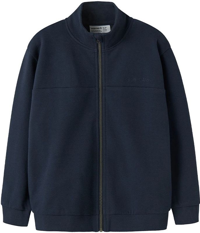 Cardigan - Regular Fit - Zwart - Interlock - Lange Mouwen - Hoge Hals