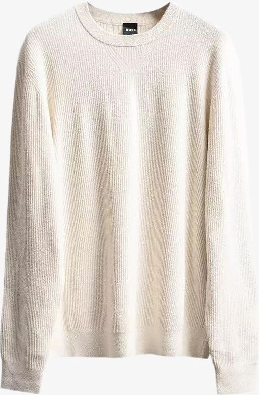 Hugo - Moderne Geribbelde Velours Sweater - Wit - Heren