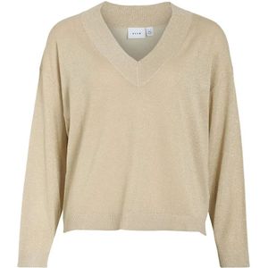 Vila - Viginny V-neck Glitter Knit Top - Frosted Almond/Light Gold - Dames