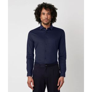 Desoto - Overhemd - Solid Navy - Jersey - Lange Mouwen - Slim Fit