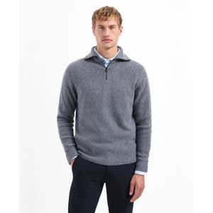 No Excess - Pullover Wing Collar Half Zip - Grijs-blauw - Zachte Gebreide Trui