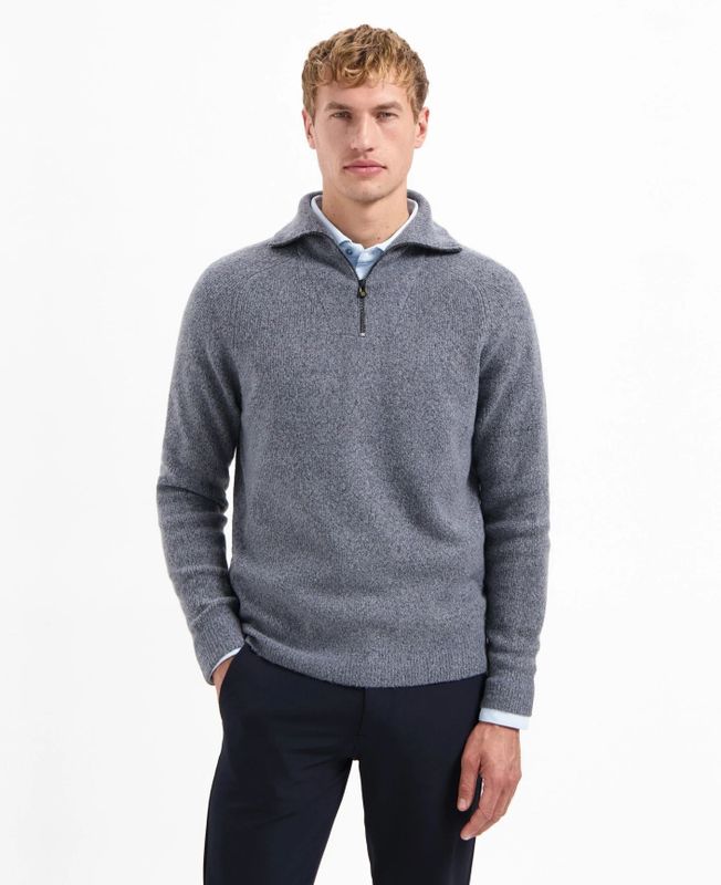 No Excess - Pullover Wing Collar Half Zip - Grijs-blauw - Zachte Gebreide Trui