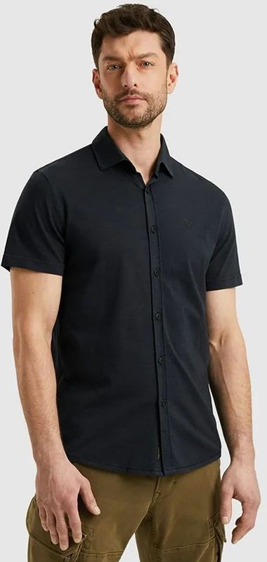 PME Legend - Casual Overhemd - Blauw - Korte Mouwen - Klassieke Kraag