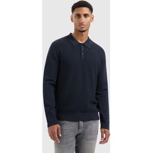 Pure Path - Regular Fit Structure Polo Knitwear - Donkerblauw - Lange Mouwen