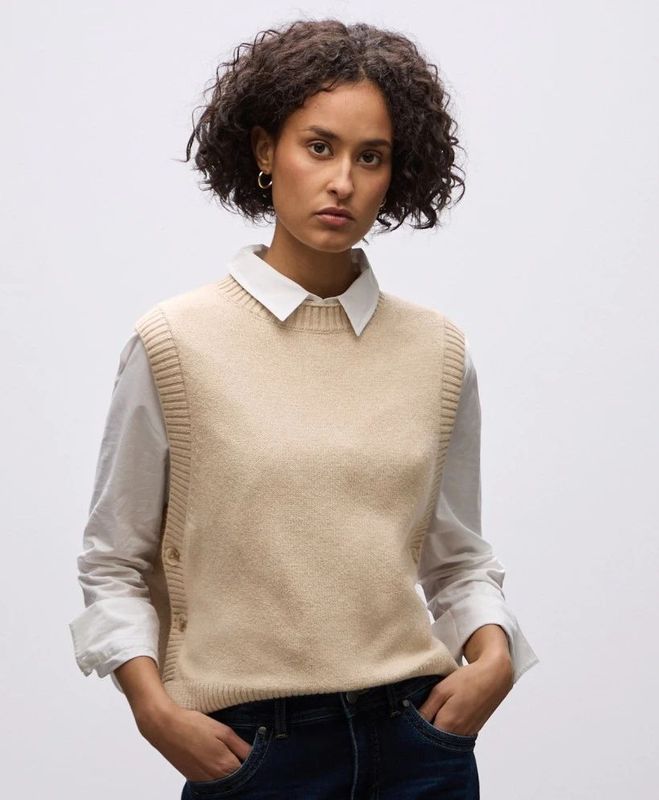 Street One Dames Mouwloze trui in Beige, in size: 34