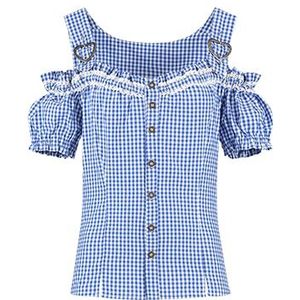 Trachtenblouse Ruit Blauw/Wit