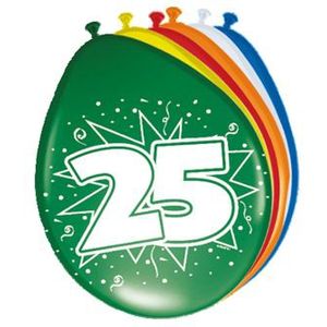 25 Jaar Ballonnen Meerkleurig (8 stuks)