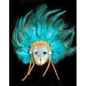 Venetiaans Miniatuur Masker Feathers Turquoise
