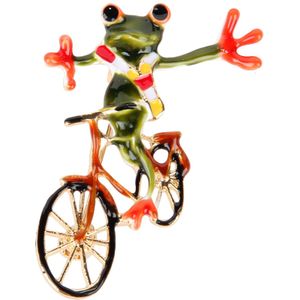 Luxe Broche Fietsende Kikker Met Sjaal Rood-Wit-Geel