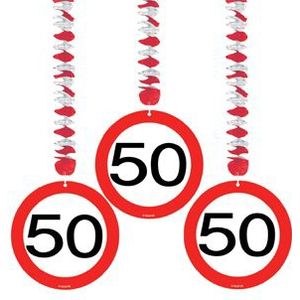 Verkeersbord Hangdecoratie 50 jaar (3 stuks)